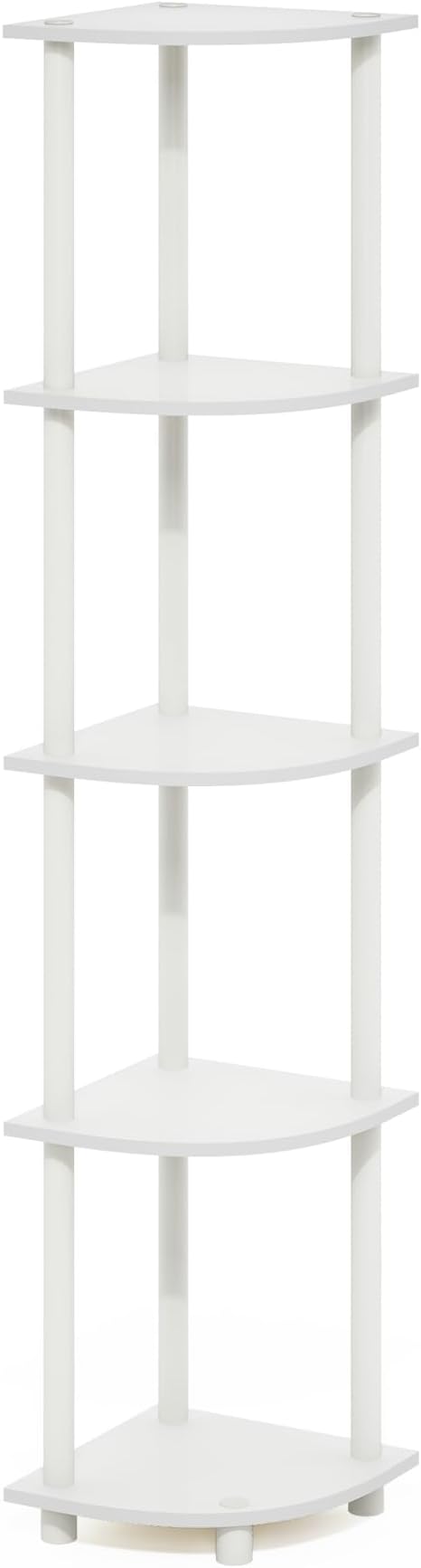 Furinno Turn-N-Tube Corner Shelf, 5-Tier Corner Bookshelf, Open Storage Shelves, for Organization and Storage, Living Room, Home Office, Garage, Bedroom, White