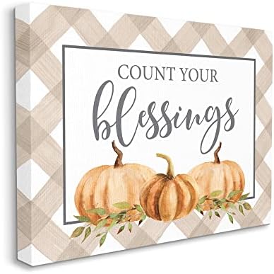'Count Your Blessings Thankful Pumpkin Tartan'| Canvas Art - Image 2