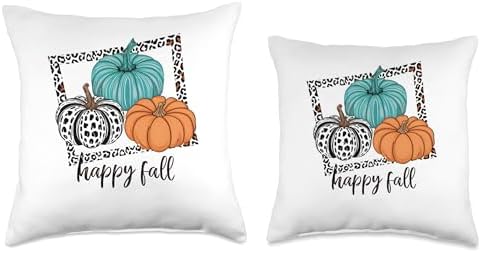 Happy Fall Thanksgiving Pumpkin Leopard Print Design Throw Pillow - Image 3