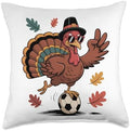 Thanksgiving Funny Turkey Soccer Sports Men Kids Boys Autumn Throw Pillow by Unknown