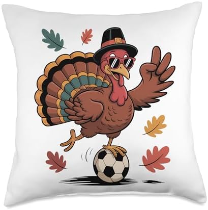 Thanksgiving Funny Turkey Soccer Sports Men Kids Boys Autumn Throw Pillow by Unknown