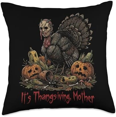Horror Thanksgiving Turkey with Creepy Pumpkins Throw Pillow by Unknown