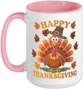 Happy Thanksgiving Funny Turkey Family Dinner Thanksgiving Ceramic Mug, Pink/White, 15oz by Unknown