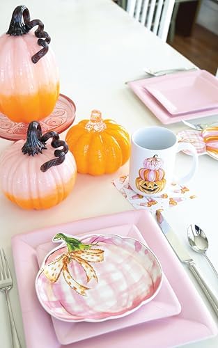 Boston International Handblown Art Glass Pumpkin Thanksgiving Halloween Decorations for Home, Large, Ombre Pink & Orange - Image 4