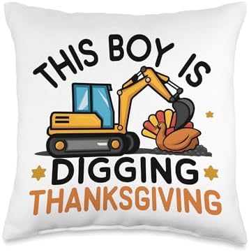This Boy Is Digging Thanksgiving Turkey Excavator Throw Pillow by Unknown