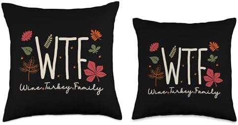 Wine Turkey Family Retro Vintage Novelty by Ryan Funny WTF Wine Turkey Family Thanksgiving 2023 Men Women Throw Pillow, 16x16, Multicolor - Image 3