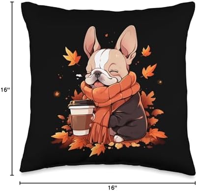 French Bulldog Autumn Pumpkin Spice Latte Frenchie Dog Throw Pillow - Image 4