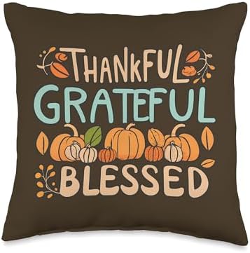 Fall Thankful Grateful Blessed Thanksgiving Family Pumpkin Throw Pillow, 16x16, Multicolor by Unknown