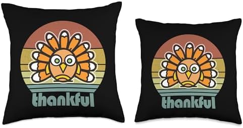 Thankful Turkey Thanksgiving Fall Season Autumn Retro Throw Pillow - Image 3