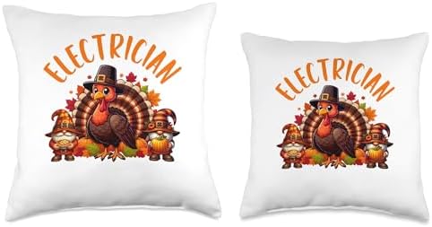 Electrician Job Thanksgiving Turkey With Gnomes Fall Leaves Throw Pillow - Image 3