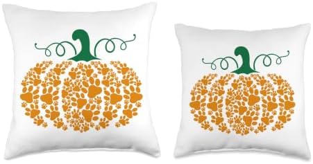 Halloween Pumpkin Dog Cat Paw Print Pet Lover Thanksgiving Throw Pillow - Image 3