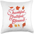 Cute Thankful Grateful Blessed Autumn Fall Thanksgiving Day Throw Pillow by Unknown