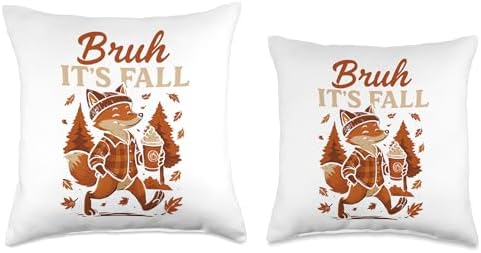 Bruh Its Fall Fox Pumpkin Spice Thanksgiving Autumn Leaves Throw Pillow - Image 3