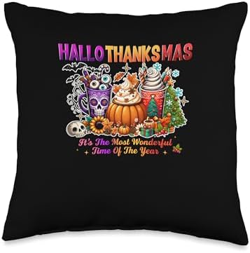 Halloween Thanksgiving Christmas HalloThanksMas Coffee Throw Pillow by Unknown