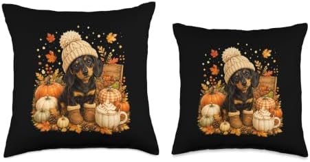 Gifts Cute Autumn Wiener Dog Thanksgiving Dachshund Fall Throw Pillow - Image 3