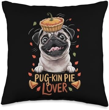 Pug-kin Pie Lover Funny Dog Thanksgiving Pug Throw Pillow by Unknown