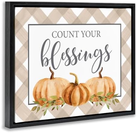 'Count Your Blessings Thankful Pumpkin Tartan'| Floating Frame Canvas Art - Image 3