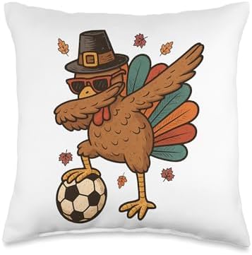 Funny Turkey Soccer Dabbing Thanksgiving Boys Women Men Kids Throw Pillow by Unknown