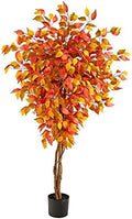 Nearly Natural 5ft Autumn Ficus Artificial Fall Tree in Black Nursery Pot by NearlyNatural