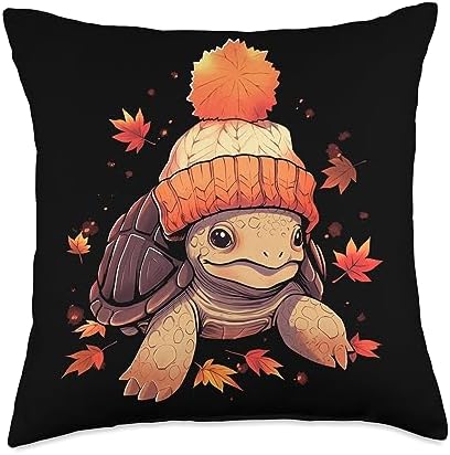 Fall Vibes Turtle Autumn Season Turtle Autumn Leaves Fall Season Thanksgiving Throw Pillow, 18x18, Multicolor by Unknown