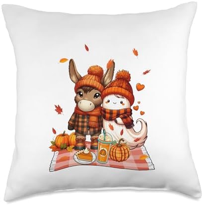 Mule with Boo Halloween Thanksgiving Fall Leaves Pumpkins Throw Pillow by Unknown
