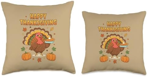 Happy Thanksgiving Turkey Holding Pie, Cute Turkey Day Throw Pillow - Image 3