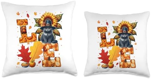 LOVE Thanksgiving Russian Blue Cat Costume Fall Leaves Throw Pillow - Image 3