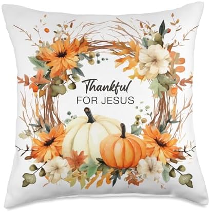 Thankful For Jesus – Thanksgiving Harvest Autumn Christian Throw Pillow by Unknown