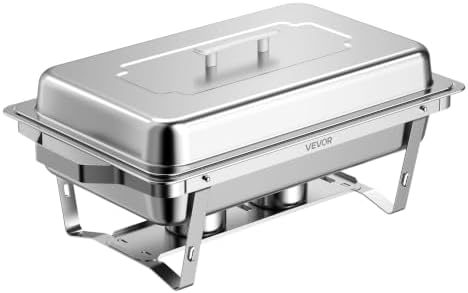 VEVOR Chafing Dish Buffet Set, 8 Qt 4 Pack, Stainless Chafer with 4 Full Size Pans, Rectangle Catering Warmer Server with Lid Water Pan Folding Stand Fuel Tray Holder Spoon Clip - Image 4