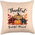 Thanksgiving Fall Leaves Pumpkin Thankful Grateful Blessed Throw Pillow by Unknown