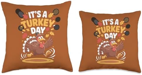 It’s A Turkey Day Funny Cute Cartoon Farm Bird Thanksgiving Throw Pillow - Image 3