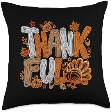 Thankful Turkey Thanksgiving Fall Autumn Line Art Throw Pillow by Unknown