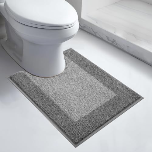 anllugs Bathroom Rugs U-Shaped, 20" x 24" Soft Bath Rugs, Grey & Dark Grey