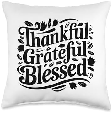 Thankful Grateful Blessed, Friendsgiving Thanksgiving Throw Pillow by HadleyDesigns