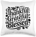 Thankful Grateful Blessed, Friendsgiving Thanksgiving Throw Pillow by HadleyDesigns