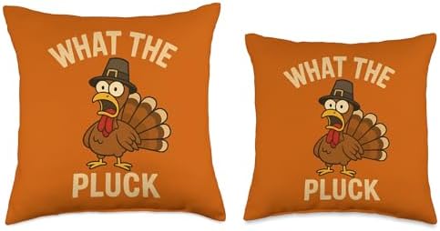 Funny Thanksgiving Cartoon Turkey What The Pluck Throw Pillow - Image 3