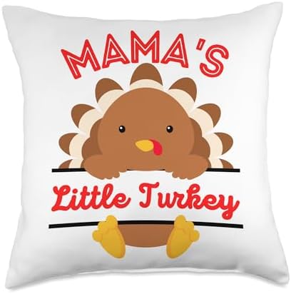 Funny Thanksgiving Turkey Boy Girl Turkeys Gifts Ma's Little Turkey Funny Thanksgiving Dinner Boy Girl Throw Pillow, 18x18, Multicolor by Unknown