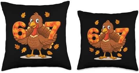 Funny Number 67 Thanksgiving Turkey Six Seven Meme Boys Throw Pillow - Image 3