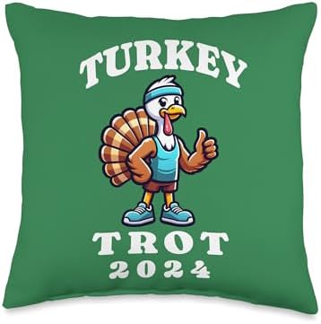 Turkey Trot 2024 Run Thanksgiving Running Mascot Funny Throw Pillow by Unknown