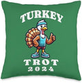 Turkey Trot 2024 Run Thanksgiving Running Mascot Funny Throw Pillow by Unknown