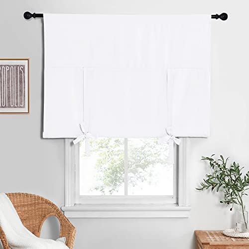 NICETOWN Pure White Curtain Thermal Insulated Tie Up Window Shade for Kitchen Light Blocking Curtains for Bathroom, Rod Pocket, Single Panel, 52in Wide by 63in Long - Image 5