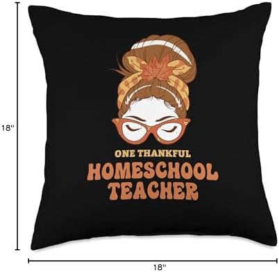 Thanksgiving Holiday Gifts and Designs Messy Bun Homeschool Teacher Thanksgiving Woman Throw Pillow, 18x18, Multicolor - Image 4