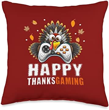 Happy Thanksgaming Thanksgiving Video Gamer Gaming Decor Kid Throw Pillow by Unknown