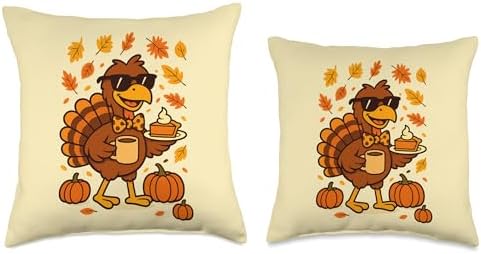 Funny Thanksgiving Turkey Cartoon Pumpkin Pie Throw Pillow - Image 3