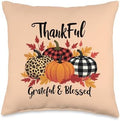 Thanksgiving Autumn Fall Pumpkin Thankful Grateful Blessed Throw Pillow by Unknown