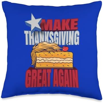 Funny Thanksgiving Trump Political Saying Quotes Make Thanksgiving Again Funny Trump Pumpkin Pie 2024 Throw Pillow, 16x16, Multicolor by Unknown