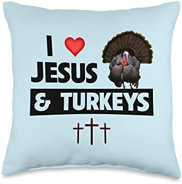 I Love Jesus and Turkeys Bird Watcher Christian Thanksgiving Throw Pillow by Unknown