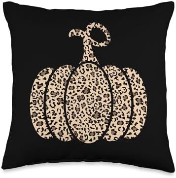 Leopard or Cheetah Print Pumpkin Halloween Thanksgiving Fall Throw Pillow by Unknown