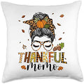 Thankful Momo Leopard Messy Bun One Thankful Momo Messy Bun Leopard Thanksgiving Family Throw Pillow, 18x18, Multicolor by Unknown