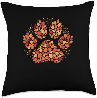 Cute Fall Dog Paw Print Pets Autumn Leaf Puppy Thanksgiving Throw Pillow by Unknown